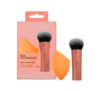 REAL TECHNIQUES Mini Travel Duo - Juego de 2 brochas de maquillaje veganas con forma de cúpula, sintéticas, libres de crueldad animal