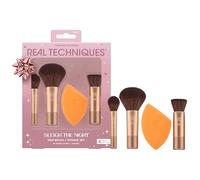 Real Techniques Sleigh The Night - Juego de 4 brochas de maquillaje pequeñas para viajes, esponja de maquillaje para base y corrector, edición limitada, sin látex