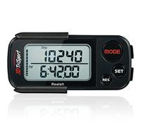 Realalt 3DTriSport Podómetro 3D con Clip y Correa, Incluye eBook, Memoria de 30 días, Distancia recorrida en Millas/km, Contador de calorías, Monitor de Tiempo de Ejercicio Diario - Negro sigiloso.