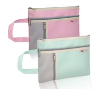 Realand 2 organizadores de documentos impermeables A4, 3 bolsillos Oxford con cremallera para organizar con asa, bolsa de notario para libros de papel, bolsa de proyectos, verde y rosa