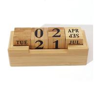 Realand Calendario perpetuo de madera para escritorio, escritorio de madera, fecha de mes y día de la semana, bloques de exhibición para decoración rústica de oficina, accesorios de escritorio lindos