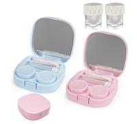 Realand Funda para lentes de contacto con arandela limpiadora, estuche portátil de viaje para contacto ocular con pinzas de espejo, herramienta de extracción, botella de solución para uso diario al