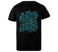 Realidad Vs Lectura Nerd del Libro Camiseta de Cuello Redondo de Algodón Negro para Hombres Mens Black Cotton Crewneck T-Shirt
