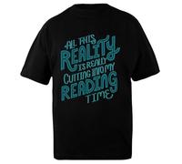Realidad Vs Lectura Nerd del Libro Camiseta Oversized de Algodón Negro Unisex Unisex Black Cotton Oversized T-Shirt