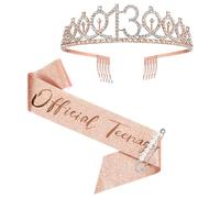realideas Tiara de cumpleaños de oro rosa para mujer, juego de tiara y banda de oro rosa para cumpleaños, tiara y tiara de cumpleaños para niños, juego de corona de cumpleaños con diamantes de
