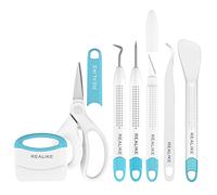 REALIKE Herramientas de deshierbe para manualidades de vinilo, juego de accesorios básicos, compatible con Cricut Silhouette, raspador, espátula, pinzas, tijeras, herramientas de modelado