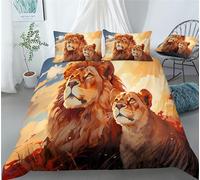 REALIN Funda Nórdica León Juego De Ropa De Cama Animales Salvajes Rey Aurora Colcha 2/3/4PCS Fundas De Edredón Nórdico/Almohada/Sábanas,para Cama 90/135/150/180 (Cama 80/90(140×210cm)-3PCS,D)