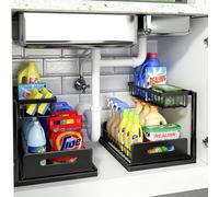 REALINN Organizador para Debajo del Fregadero, Organizador de gabinete extraíble, Estante Deslizante, estantes de Almacenamiento, Almacenamiento para Cocina y baño, Negro, Paquete de 2