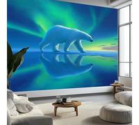 Realismo Papel Pintado Mural de Pared, 200 x 140 cm Decoración Moderna, Lago Aurora Boreal Oso Diseño de Pared para Salón, Dormitorio, Oficina, Pasillo, Póster