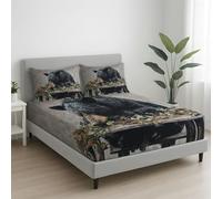 Realista Oso Negro Mesa Piñones Sábana Bajera Gris Sábana Lavable a máquina, Bolsillo Profundo 30 cm 150 x 200 cm Sábanas Flexible de 360° + Funda de Almohada Cremallera