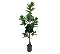 Realistic Artificial Fiddle Leaf Fig Tree - 6ft Faux Ficus with Natural Trunks and Lush Leaves - Indoor/Outdoor Decorative Greenery for Home, Office, Living Room - Gray Explosion-Proof Pot + Stones,