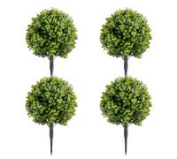 Realistic Artificial Topiary Eucalyptus Ball Trees Set of 4 - Faux Shrubs for Indoor/Outdoor Home & Garden Decor, Easy to Install, 23.6 Inch, with Metal Ground Spike - 4 Green PZ-1-202 Trees, Size