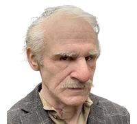 Realistic Old Man Masque, Full Head Cover, 15.16x10.63x8.46 Inches Costume Accessory Set, White Hair & Beard Facade for Masquerade Theater Stage Show Festival Celebration and Cosplay Entertainment