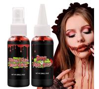 Realistic Vampire Fake Blood Kit - Washable Scary Undead Makeup, Spooky Hor | Halloween Liquid Blood Fake Halloween Makeup Cosplay Stage Horror Film Vampire Undead Bride Dress Up Clothes Costume Cosplay