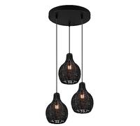 Reality, Colgante, Sprout 3xE14, max.40,0 W Malla de Rattan, Negro, Cuerpo: Malla de Rattan, Negro Ø:30,0cm, A:150,0cm IP20,Sin bombilla,Regulable en altura