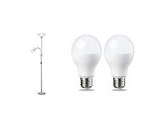 Reality Erzwo - Lámpara de pie con interruptor de cable y pie. + Amazon Basics Bombilla LED Esférica E27, 14W (equivalente a 100W), Blanco Cálido - 2 unidades