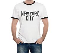 Reality Glitch Camiseta Inspirada en la música de New York City Ringer para Hombre (XL, Blanco/Negro), XXL