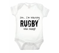 Reality Glitch Shh.. I'm Watching Rugby with Daddy Babygrow Funny Newborn Gift, blanco, 18 meses