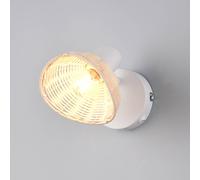 Reality Leuchten Aplique de pared Calvi, blanco, ratán natural, Ø 13 cm, interruptor