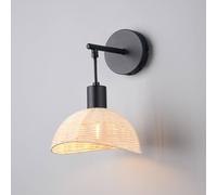 Reality Leuchten Aplique de pared Calvi, ratán natural, negro, metal, Ø 18 cm