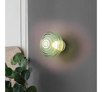 Reality Leuchten Aplique de pared LED recargable Earl, latón/verde, cristal, Ø 15,5 cm