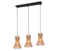 Reality Leuchten Bijou R31833026 - Lámpara de techo colgante (metal negro mate, pantalla de hilo de papel marrón, no incluye 3 bombillas E27)