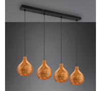 Reality Leuchten Lámpara colgante Sprout de ratán, 4 luces, natural