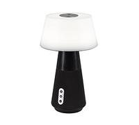 Reality Leuchten Lámpara de mesa LED DJ R52041142, altavoz Bluetooth, funcionamiento con batería, conexión USB, pantalla de plástico blanco, pie de tela negro, incluye LED de 4,5 W