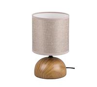 Reality Leuchten Luci R50351035 - Lámpara de mesa (pie de cerámica, imitación de madera, pantalla de tela, no incluye 1 bombilla E14)
