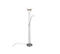 Reality Leuchten Orson R40073507 - Lámpara LED de pie (metal níquel mate, cristal blanco alabastro, incluye 27 W + 4,5 W, regulador de intensidad)