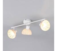 Reality Leuchten Plafón Calvi, blanco, ratán natural, longitud 59 cm, 3 luces.