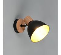 Reality Leuchten Plafón Delume, negro, Ø 15 cm, 1 luz, metal/madera