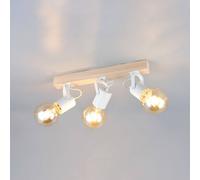 Reality Leuchten Plafón Lynar, blanco, madera, metal, longitud 42 cm, 3 luces.
