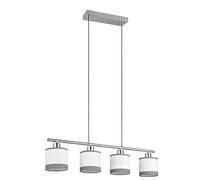 Reality Leuchten RL Lámpara Colgante Davos R31554006, Metal Cromo, Pantallas Tela Gris/Blanco, excl. 4x E14