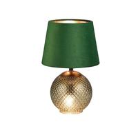 Reality Leuchten RL Lámpara de mesa Jonna R51242015, base de cristal verde, pantalla verde terciopelo/dorado, excl. 2x E14