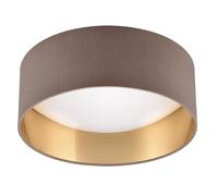 Reality Leuchten RL LED Lámpara de techo Locarno R64191141, Blanco plástico, Tela de pantalla Taupe/dorado, incl. LED de 12 vatios