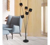 Reality Leuchten Tommy lámpara de pie, negro/oro, altura 163 cm, 5 luces de tela