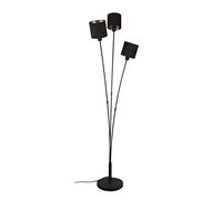 Reality Leuchten Tommy R46333979 - Lámpara de pie (metal negro mate, pantalla de tela negra, dorada, no incluye 3 bombillas E14)