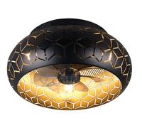 Reality Leuchten Ventilador de techo BIDAR R61574080, negro mate/oro, metal, 15W, 3x E27, con encendido independiente