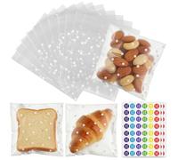 Realjoy 100 Pièces Sachets Transparents pour Biscuits, Sachets Bonbons avec 144 Autocollants, Sachet Alimentaire pour Bonbons, Biscuits au Chocolat (14x14 cm)