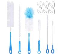 Realjoy 6 Juego de Cepillos de Limpieza, Limpia Botellas por Dentro, con 6 Ganchos, Cepillo para Pajitas, Cepillo Limpiador para Biberones, Vasos, Termos, Pajitas y Teteras