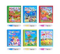 Realjoy 6 Unidades Libro de Dibujo Reutilizable con Agua, Incluye 6 Rotuladores Mágicos de Agua, Libro de Pintura con Agua, Juguete de Viaje para Pintar con Agua, Rotulador de Agua, Regalo para Niños
