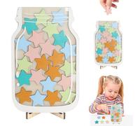 Realjoy Tabla de Recompensas para Niños con 25 Estrellas, per Ricompensare i Bambini per il BUON Comportamento,Tarro de Recompensa de Estrella con Soporte de Madera y Bolsa de Arpillera