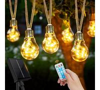 Realky Cadena de luces solares para exteriores con 20 bombillas de 12,5 m, resistente a la intemperie, con 8 modos, función de memoria, temporizador para decoración vintage, jardines, terrazas, bodas,