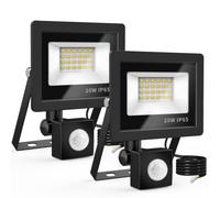 Realky Focos Led Exterior con Sensor Movimiento, 20W 2000LM Foco Proyector LED Exterior 6500K Blanco Frío Floodlight IP65 Impermeable Proyector para Casa, Garaje, Patio, Terraza, Campo (2 Paquetes）
