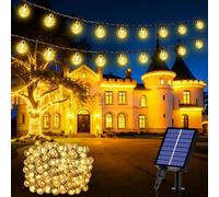 Realky Guirnaldas Luces Exterior Solar, 200 LED 27M Guirnalda Luces Solares con Función de Memoria, 8 Modos IP65 Impermeable Cadena de Luz Solar para Jardín, Patio, Navidad, Fiesta - Blanco Cálido