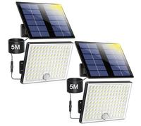 Realky Lampara Solar Exterior con Sensor de Movimiento, Foco 113 LEDs 2000mAh 4 Modes, Luz Potente LED para Jardin con Cable de 5 m, 2 piezas
