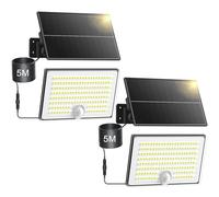 Realky Lámparas solares para exteriores con detector de movimiento, IP65 resistente al agua, foco solar con cable de 5 m para garaje, jardín, patio, escalones, puertas de casa, 2 unidades