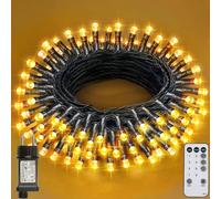 Realky Luces de Navidad, 12M 100 LED Luces de Arbol de Navidad, 8 Modos con Función de Memoria y Control Remoto Luz Cadena Ligera para Jardín, Balcón, Interior, Boda, Fiesta - Blanco Cálido