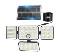 Realky Luz Solar Exterior con Sensor de Movimiento, Focos Led Exterior Solares con 301LED 3000mAh IP65 Impermeables para Jardin Garajes Caminos Porche, Cable de 5M